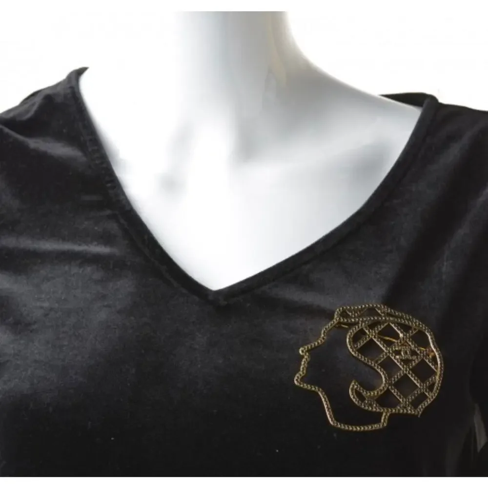 CHANEL 17A Mademoiselle Silhouette Large Strass Brooch in Light Gold Hardware